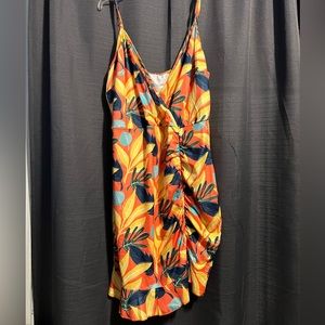 Tropical Belted Ruffle Cami Dress